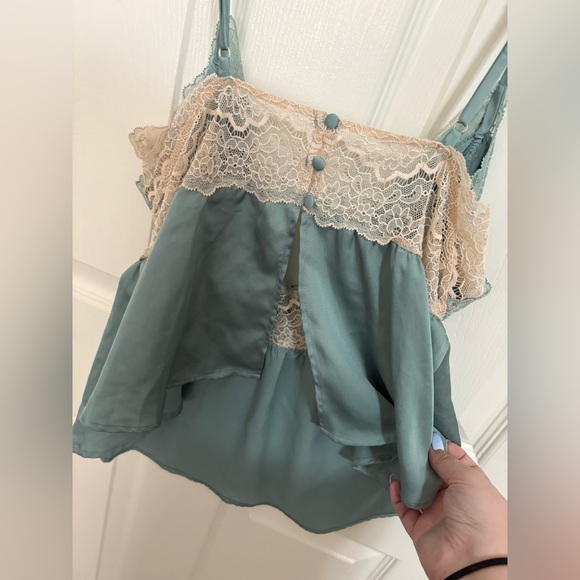 Victoria's Secret Sage Green Satin & Cream Lace Trim Cami Top - Picture 5 of 5